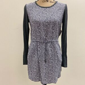 LOU & Grey grey and white chevron tie waist long‎ sleeve mini shirt dress